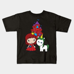 Unicorn Little Red Head Princess Castle. Kids T-Shirt